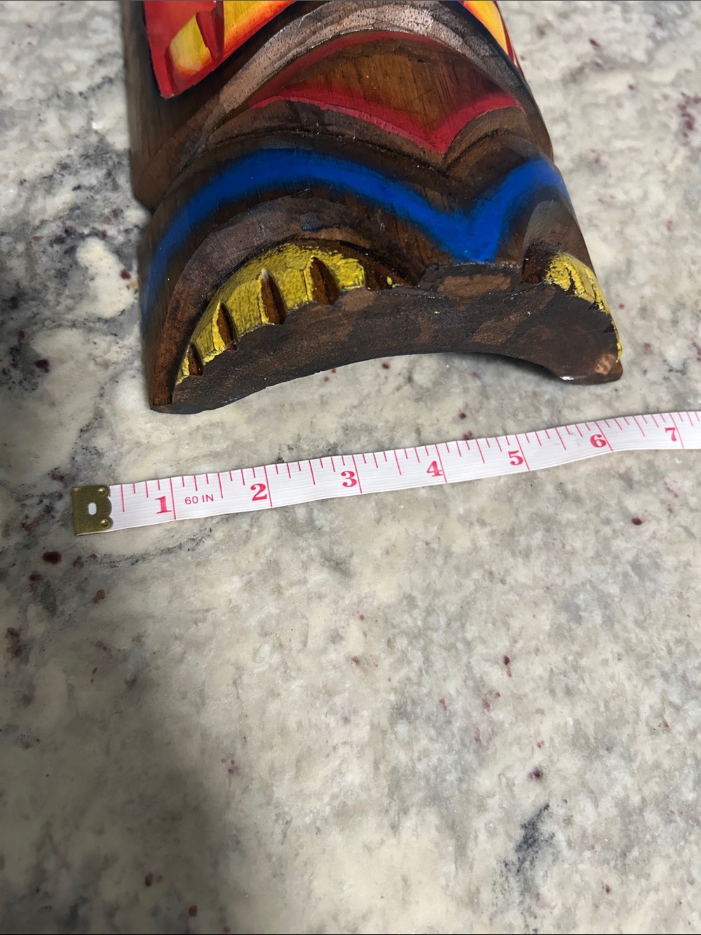 Hand-Painted Wooden Tiki Mask with Turtle Motif - Brown, Green & Red - Picture 5 of 7